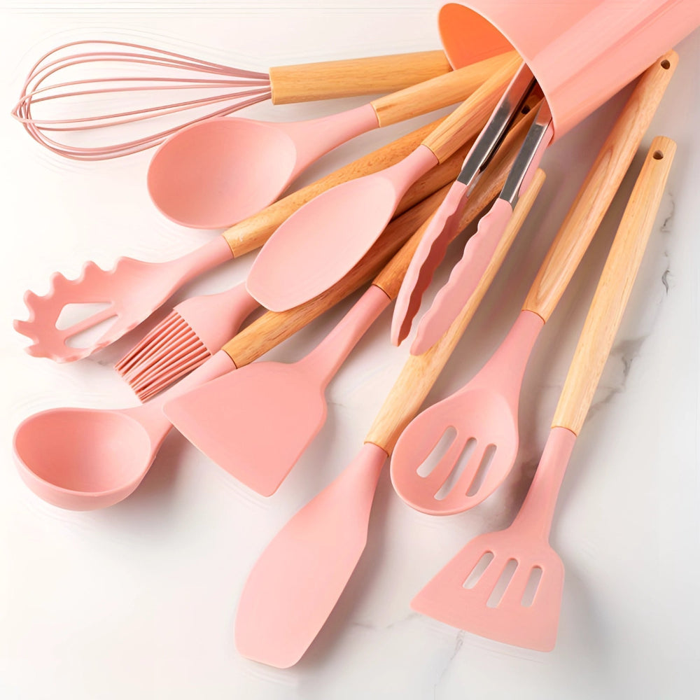 12-Piece Kitchen Utensil Set with Heat-Resistant Bamboo Handles – Durable and Ergonomic for Comfortable Cooking