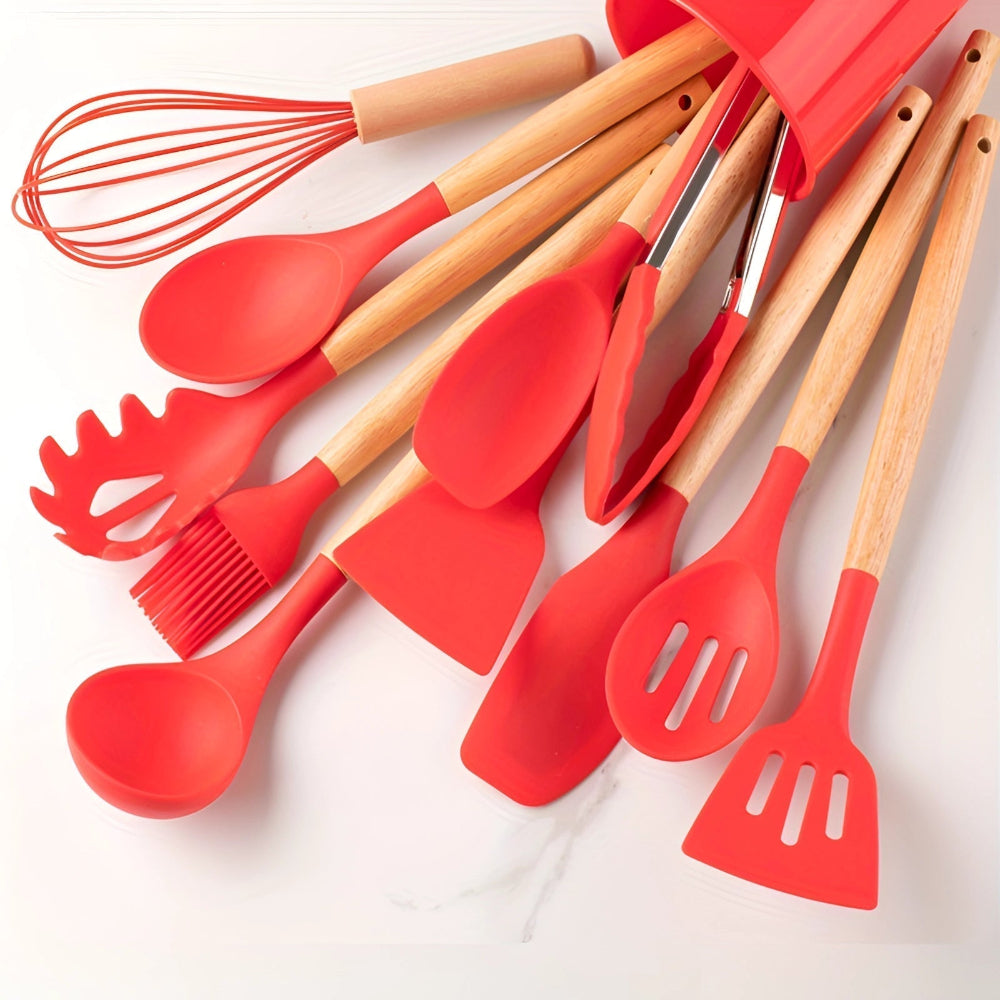 12-Piece Kitchen Utensil Set with Heat-Resistant Bamboo Handles – Durable and Ergonomic for Comfortable Cooking