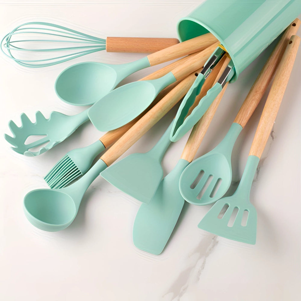12-Piece Kitchen Utensil Set with Heat-Resistant Bamboo Handles – Durable and Ergonomic for Comfortable Cooking