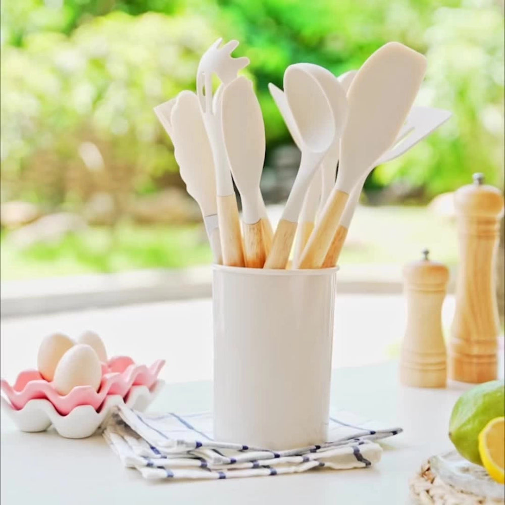 12-Piece Kitchen Utensil Set with Heat-Resistant Bamboo Handles – Durable and Ergonomic for Comfortable Cooking