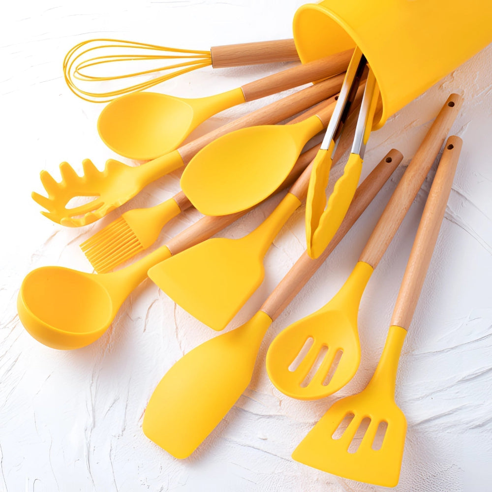 12-Piece Kitchen Utensil Set with Heat-Resistant Bamboo Handles – Durable and Ergonomic for Comfortable Cooking