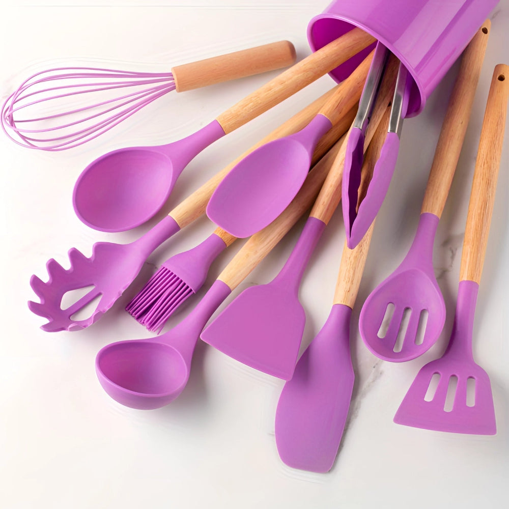 12-Piece Kitchen Utensil Set with Heat-Resistant Bamboo Handles – Durable and Ergonomic for Comfortable Cooking