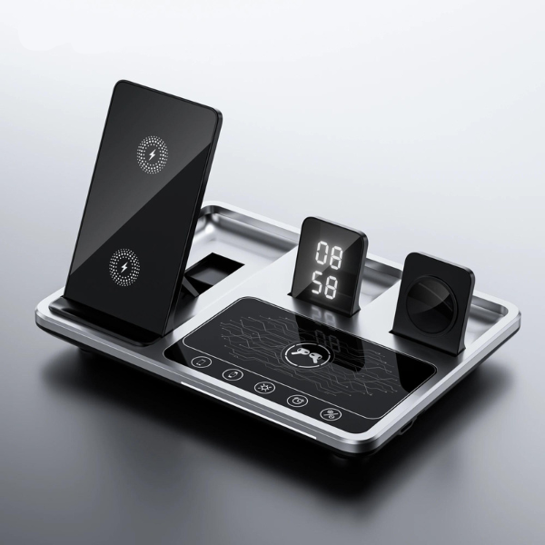 4-in-1-oplaadstation met snelladen voor smartphones, horloges en hoofdtelefoons – compact ontwerp
