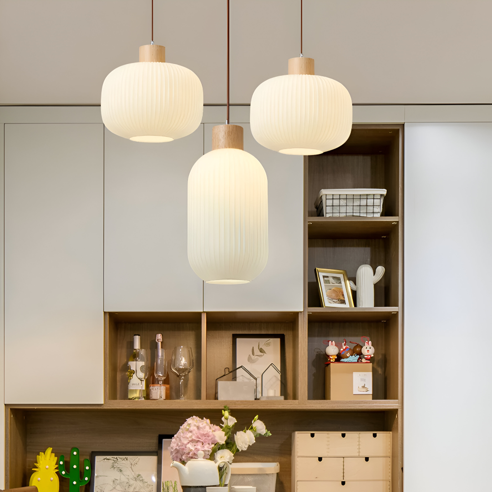 AkariLuxe hanglamp - Elegante Japanse hanglamp van melkwit geribbeld glas