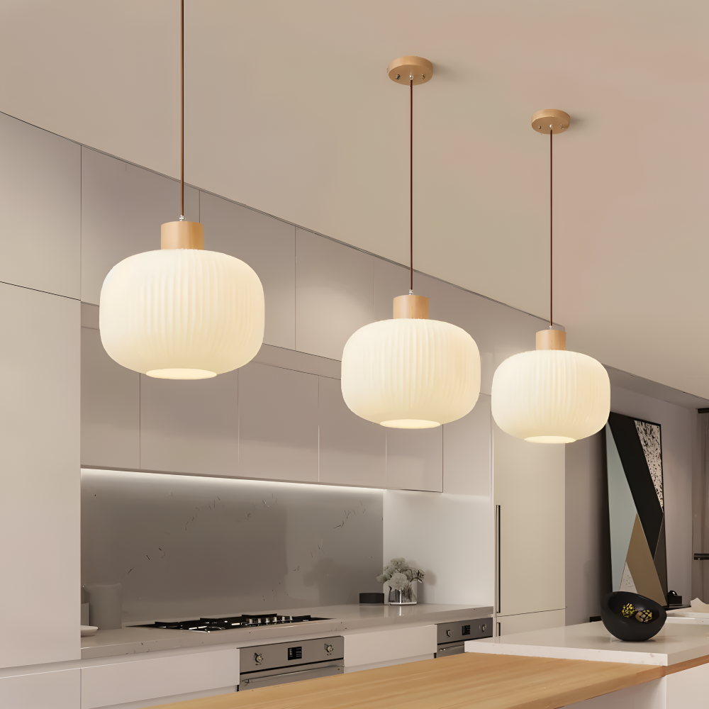 AkariLuxe hanglamp - Elegante Japanse hanglamp van melkwit geribbeld glas