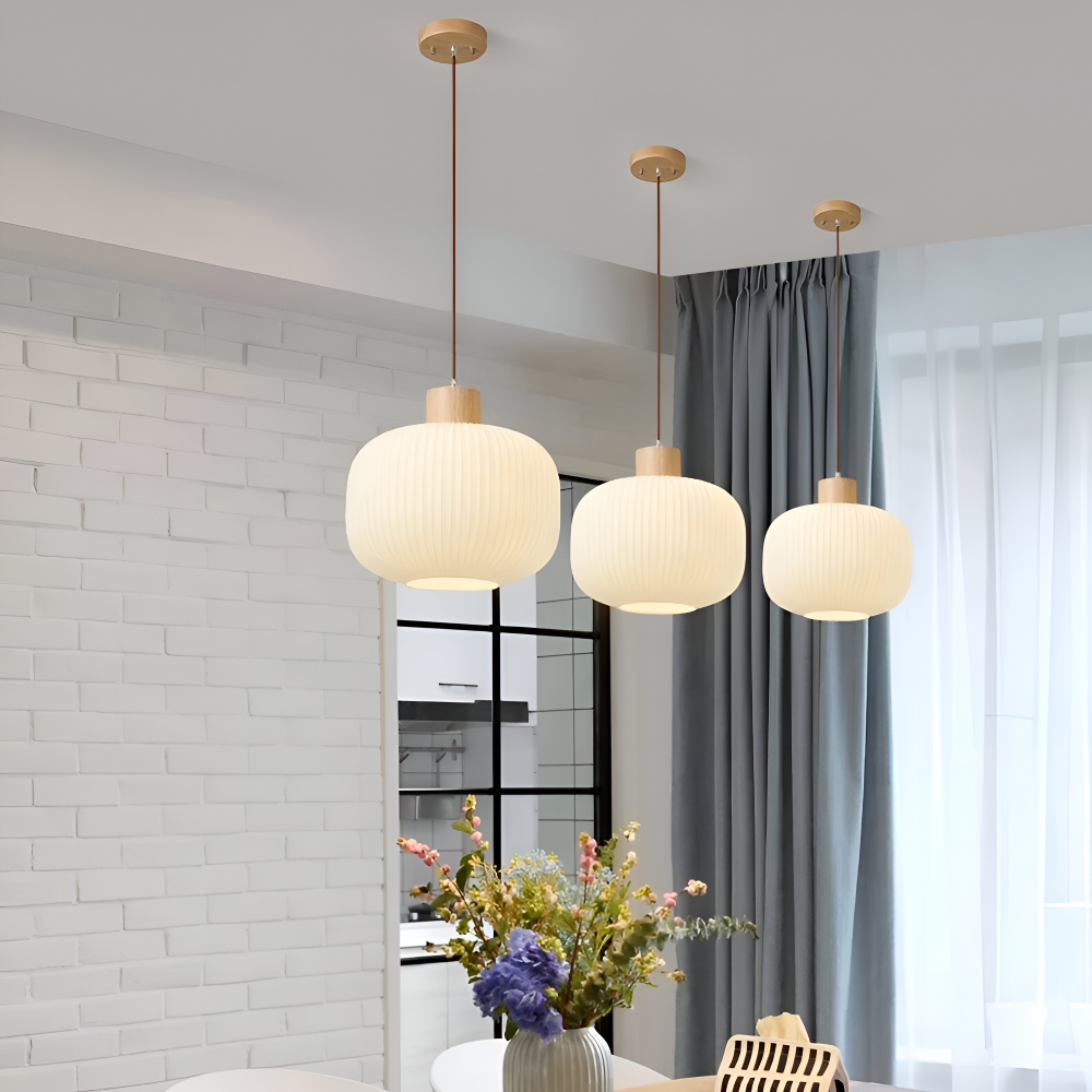 AkariLuxe hanglamp - Elegante Japanse hanglamp van melkwit geribbeld glas