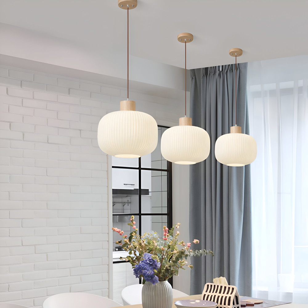AkariLuxe hanglamp - Elegante Japanse hanglamp van melkwit geribbeld glas