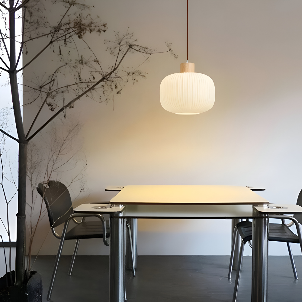 AkariLuxe hanglamp - Elegante Japanse hanglamp van melkwit geribbeld glas