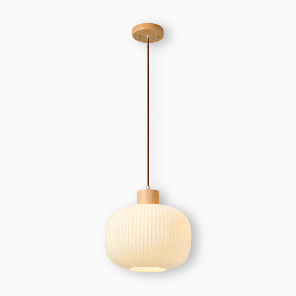 AkariLuxe hanglamp - Elegante Japanse hanglamp van melkwit geribbeld glas