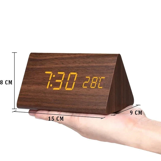 Digitale Houten Wekker – LED Display, Spraakbesturing, Instelbare Helderheid