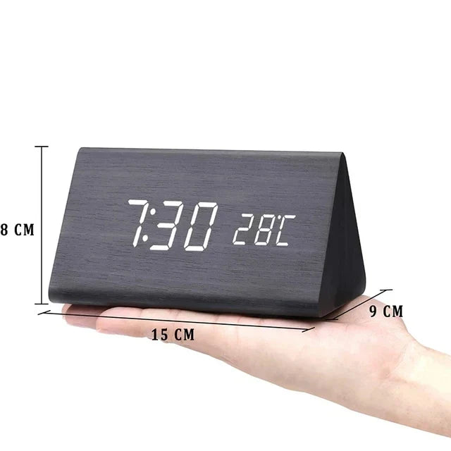 Digitale Houten Wekker – LED Display, Spraakbesturing, Instelbare Helderheid