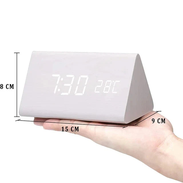 Digitale Houten Wekker – LED Display, Spraakbesturing, Instelbare Helderheid