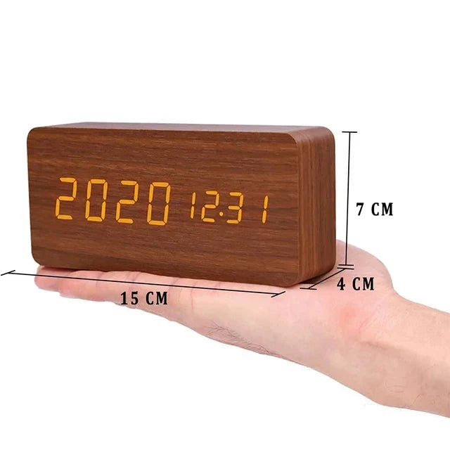 Digitale Houten Wekker – LED Display, Spraakbesturing, Instelbare Helderheid