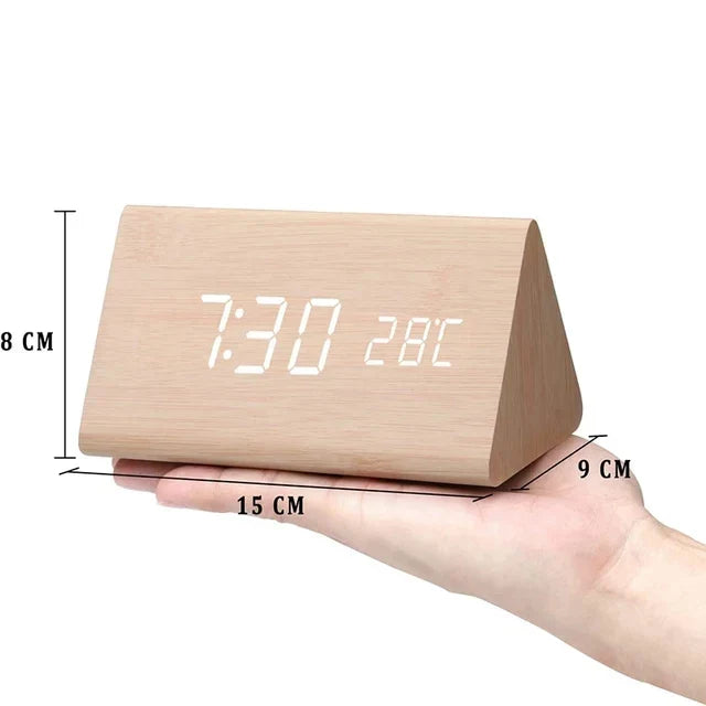 Digitale Houten Wekker – LED Display, Spraakbesturing, Instelbare Helderheid