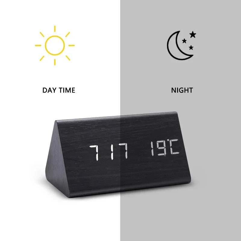 Digitale Houten Wekker – LED Display, Spraakbesturing, Instelbare Helderheid