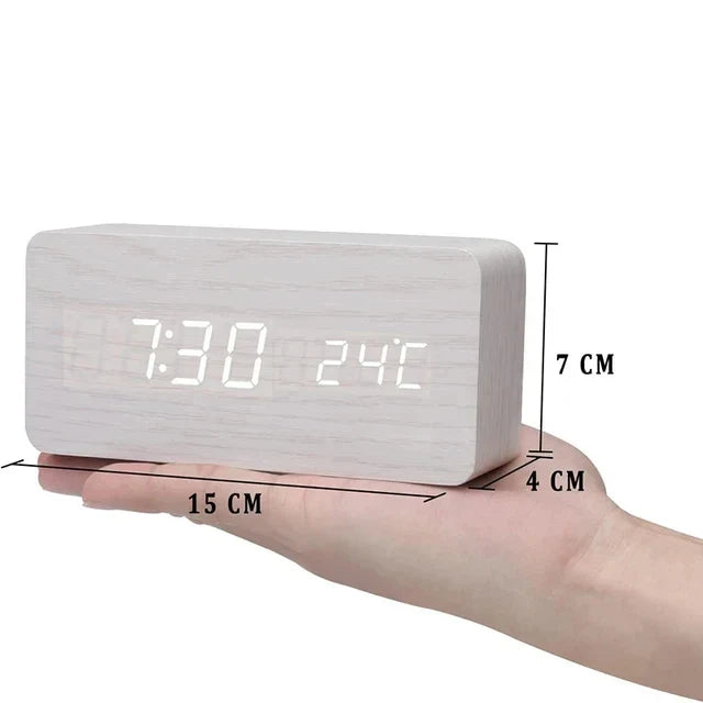 Digitale Houten Wekker – LED Display, Spraakbesturing, Instelbare Helderheid