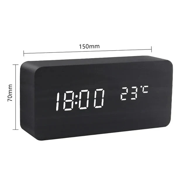 Digitale Houten Wekker – LED Display, Spraakbesturing, Instelbare Helderheid