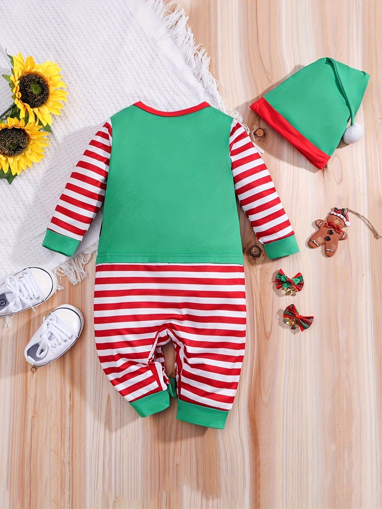 Baby Elf Halloween Kostuum Romper met Lange Mouwen - Schattige Gestreepte Outfit voor 0-3 Jaar