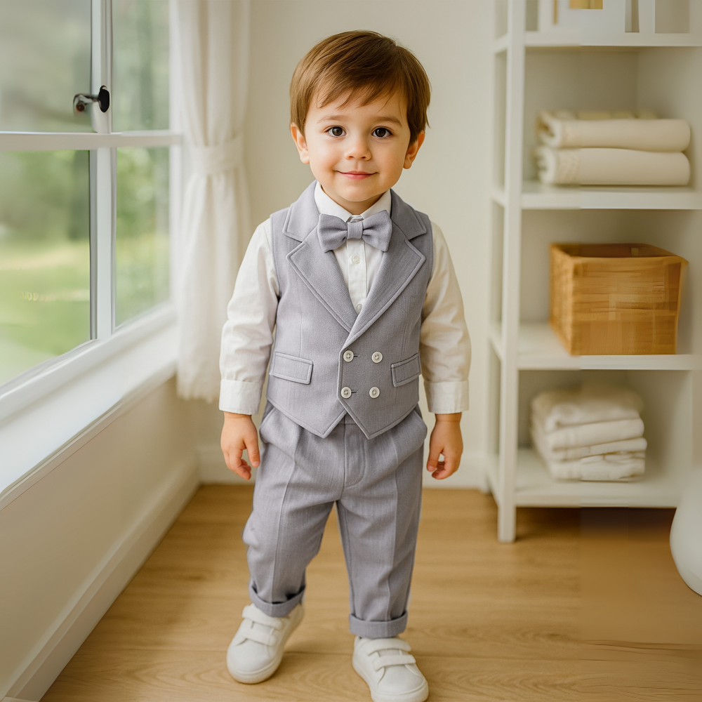 Chic 3-delig jongenspak – overhemd, vest en pantalon met vlinderdas