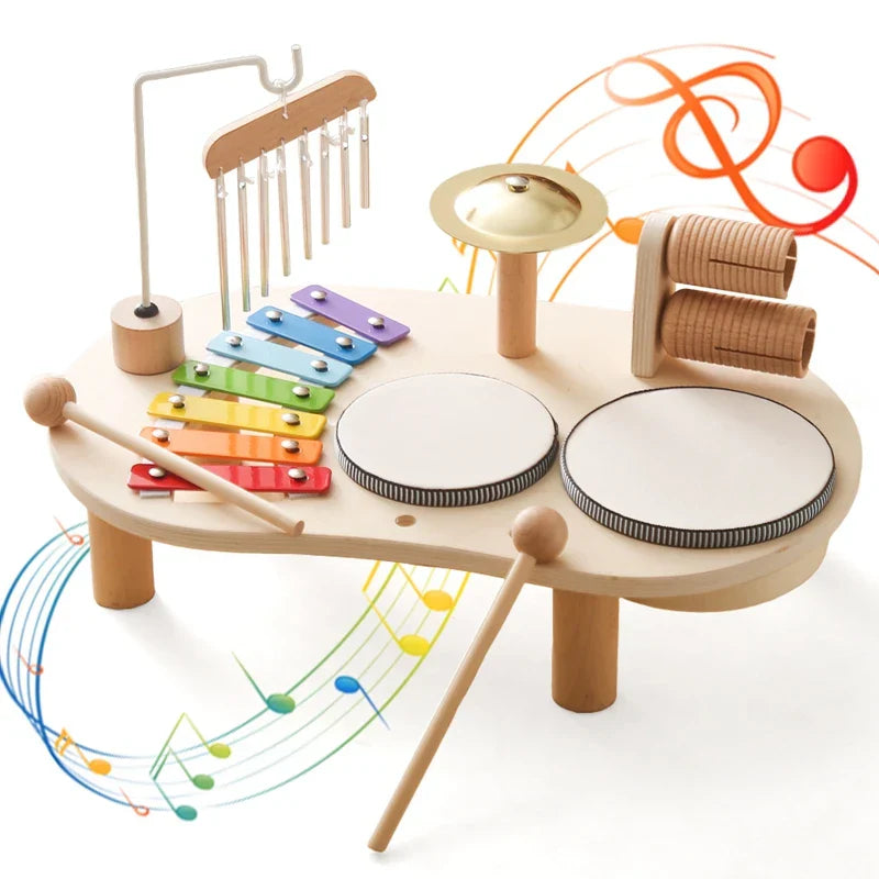 Creatief kindermuziekstation met xylofoon, trommels en bel - Duurzaam en veilig speelgoed voor kinderen vanaf 3 jaar