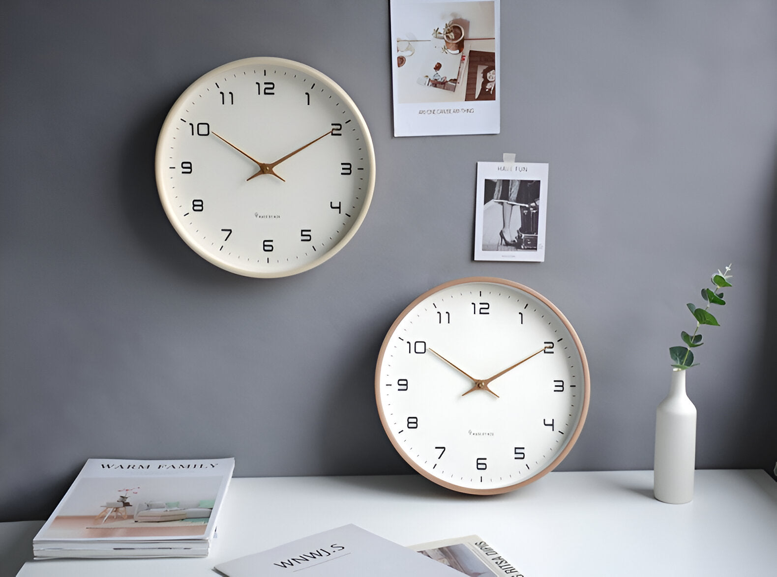 EleQuartz Klok - Ronde Wandklok - Nordic Houten Wandklok