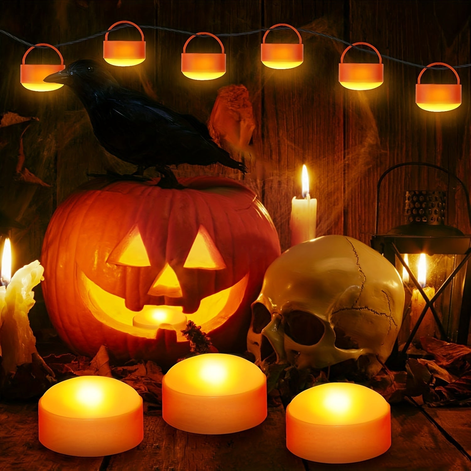 Flameless LED Jack-O-Lantern Lichten voor Halloween – Veilig, Batterijgevoed en Duurzaam Decor