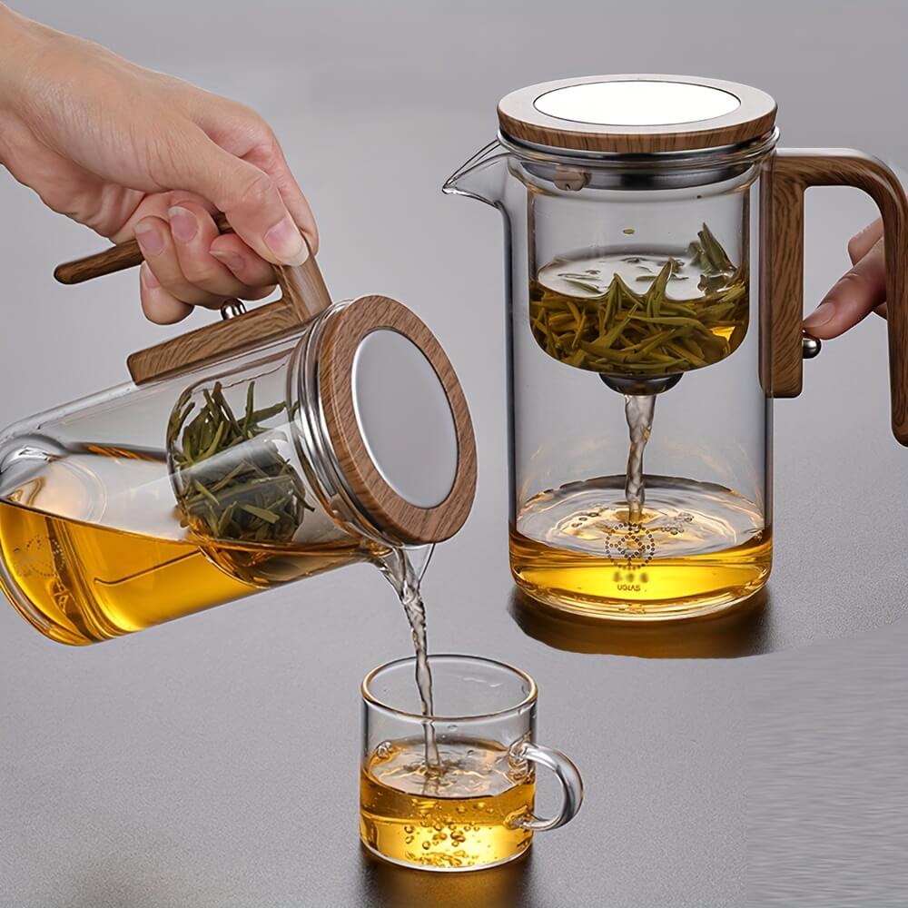 Glazen Theepot met Magnetische Infuser en Houten Handvat – Borosilicaatglas