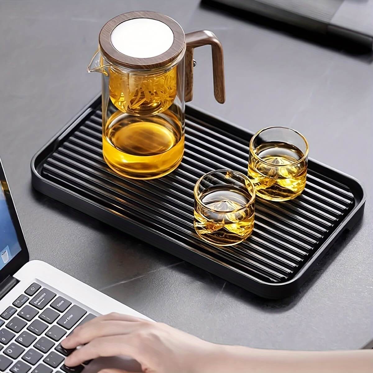 Glazen Theepot met Magnetische Infuser en Houten Handvat – Borosilicaatglas