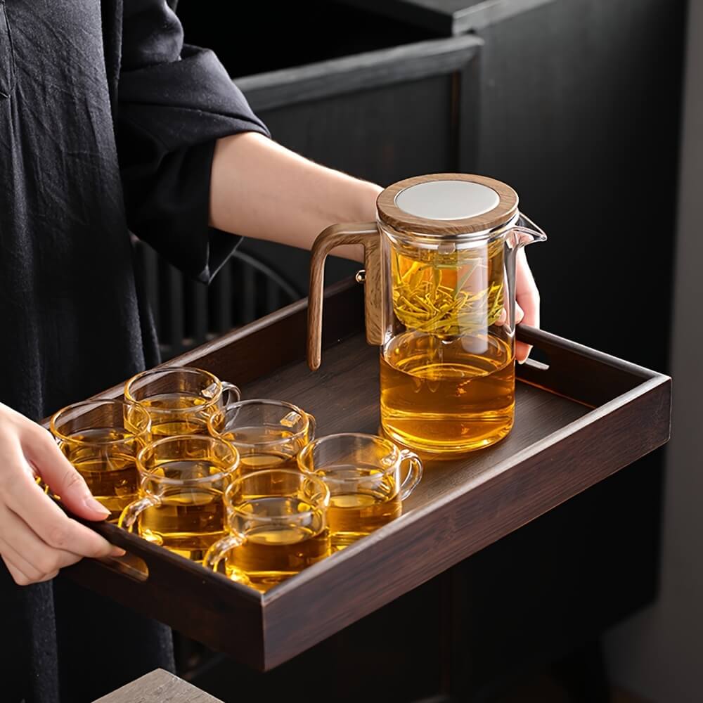 Glazen Theepot met Magnetische Infuser en Houten Handvat – Borosilicaatglas