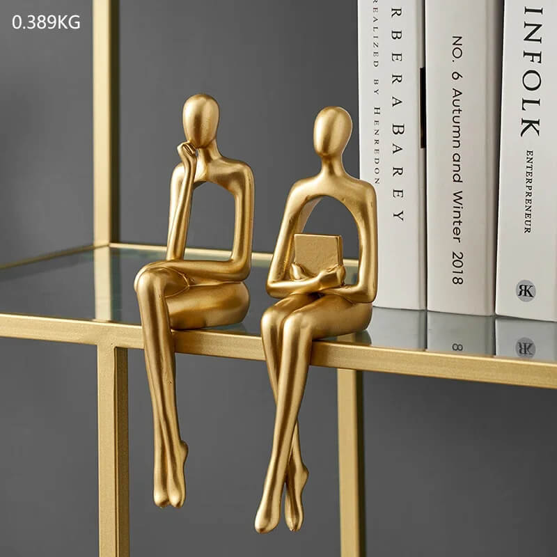 Decoratief beeld van de Gouden Denker - 23 cm hoog voor thuis- en kantoordecoratie