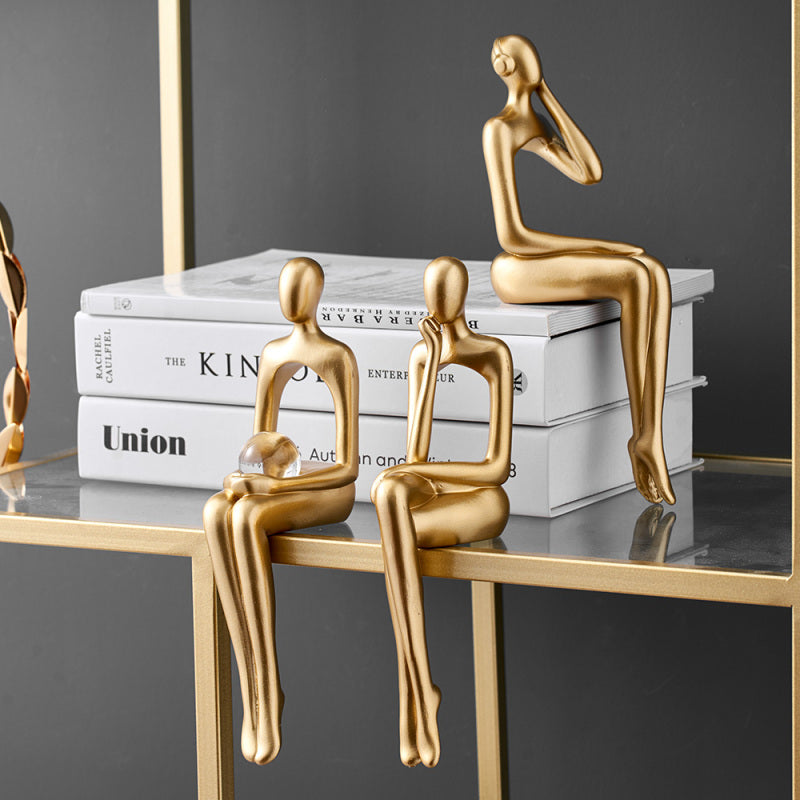 Decoratief beeld van de Gouden Denker - 23 cm hoog voor thuis- en kantoordecoratie