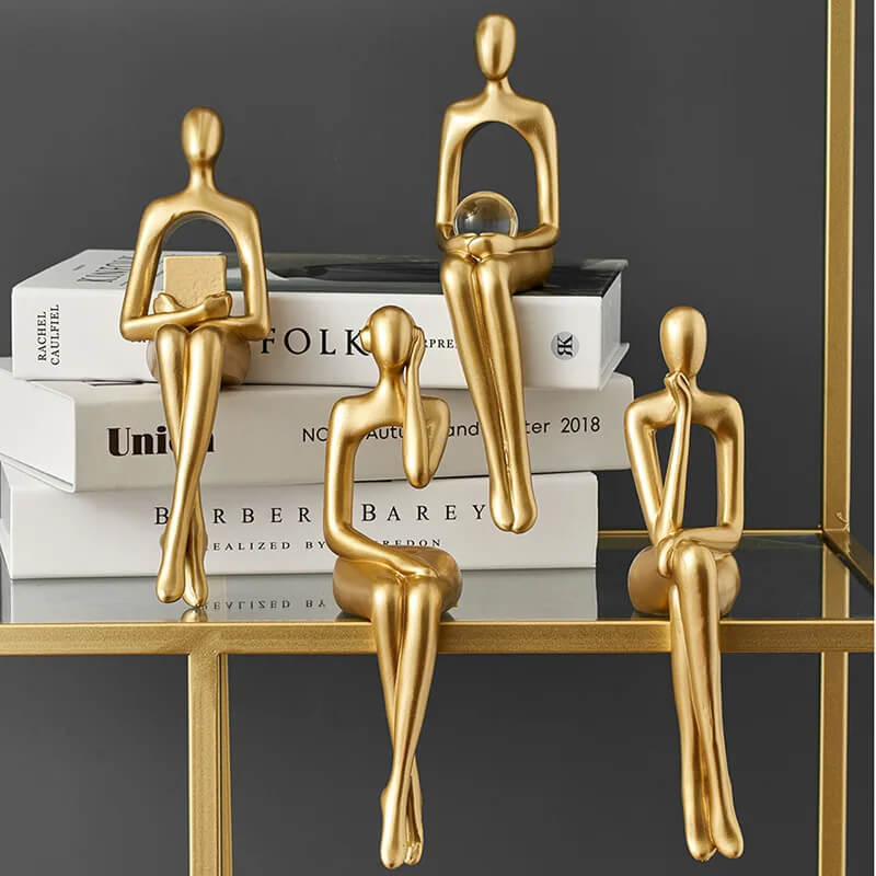 Decoratief beeld van de Gouden Denker - 23 cm hoog voor thuis- en kantoordecoratie