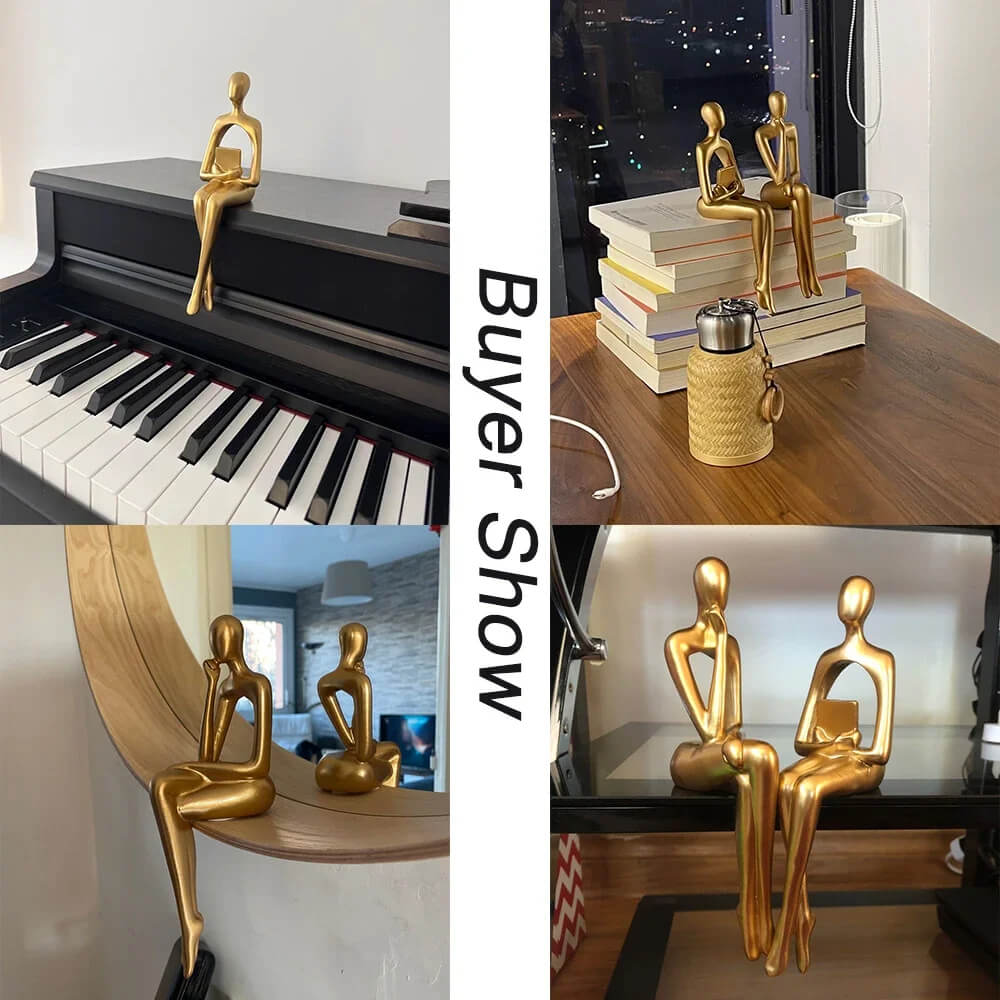 Decoratief beeld van de Gouden Denker - 23 cm hoog voor thuis- en kantoordecoratie