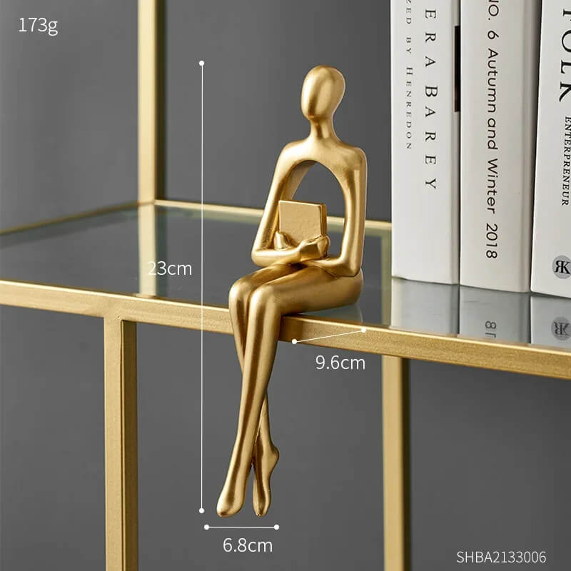Decoratief beeld van de Gouden Denker - 23 cm hoog voor thuis- en kantoordecoratie