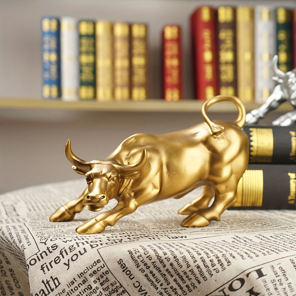 Gouden Hars Stier Beeld - Decoratief Symbool van Kracht en Ambitie voor Thuis en Kantoor