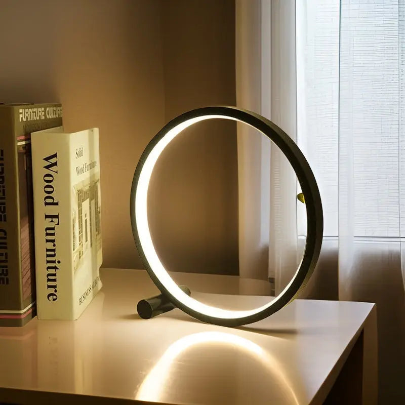 Minimalistische Halo LED Touch Lamp – Aanpasbare Helderheid – USB Aangedreven Bureau Lamp