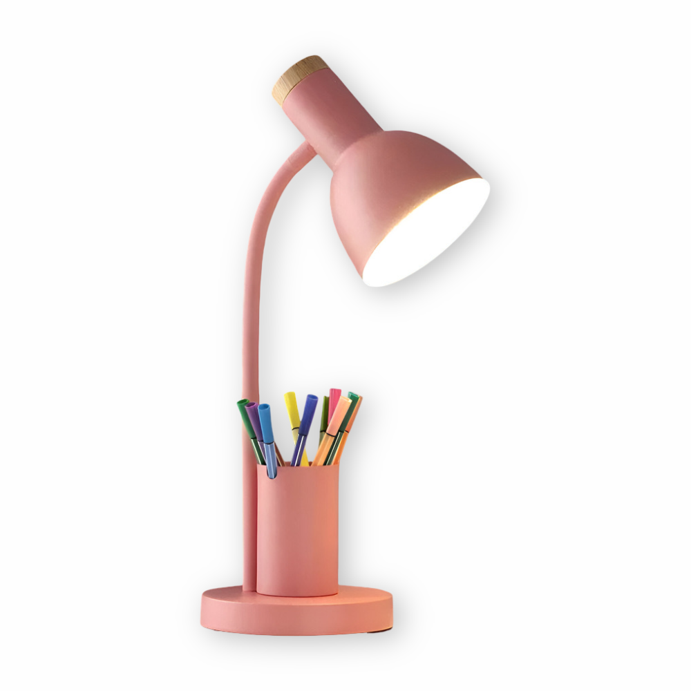 Moderne Scandinavische LED-tafellamp met stijlvolle pennenhouder - oogvriendelijke verlichting voor kantoor, lees- en woondecoratie
