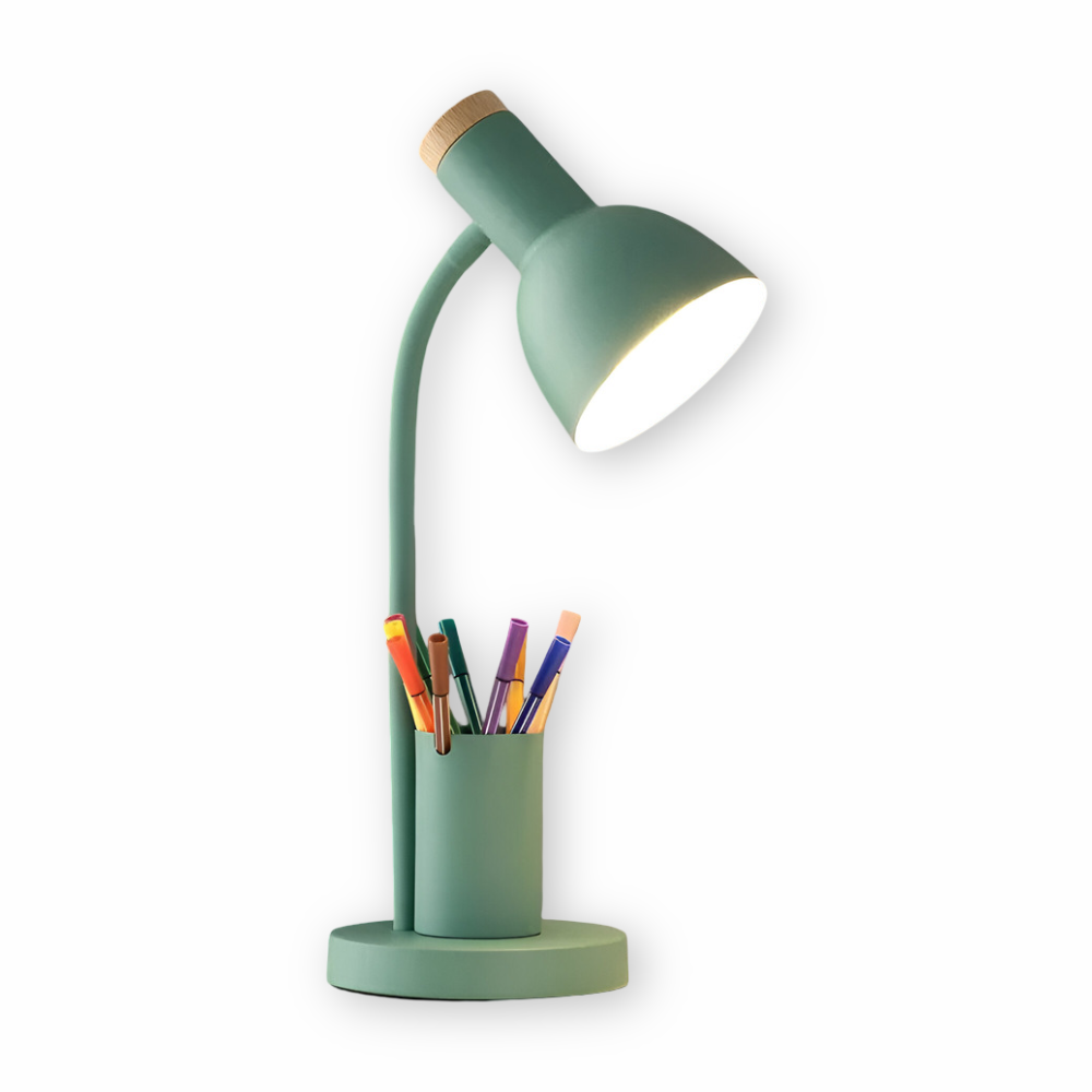 Moderne Scandinavische LED-tafellamp met stijlvolle pennenhouder - oogvriendelijke verlichting voor kantoor, lees- en woondecoratie