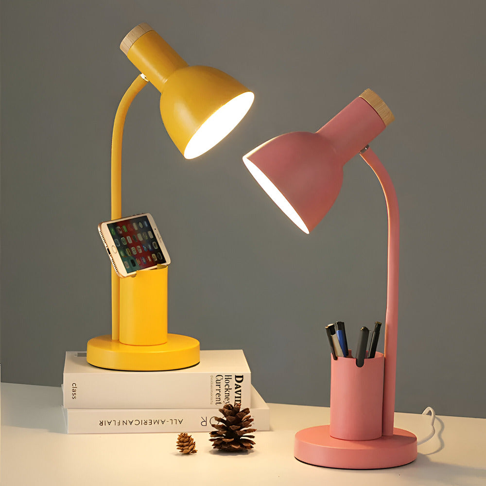 Moderne Scandinavische LED-tafellamp met stijlvolle pennenhouder - oogvriendelijke verlichting voor kantoor, lees- en woondecoratie