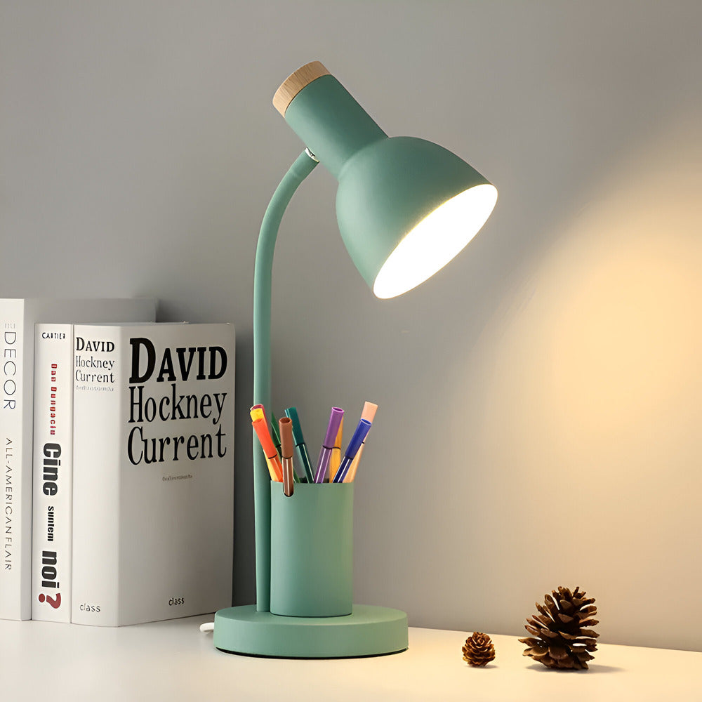 Moderne Scandinavische LED-tafellamp met stijlvolle pennenhouder - oogvriendelijke verlichting voor kantoor, lees- en woondecoratie