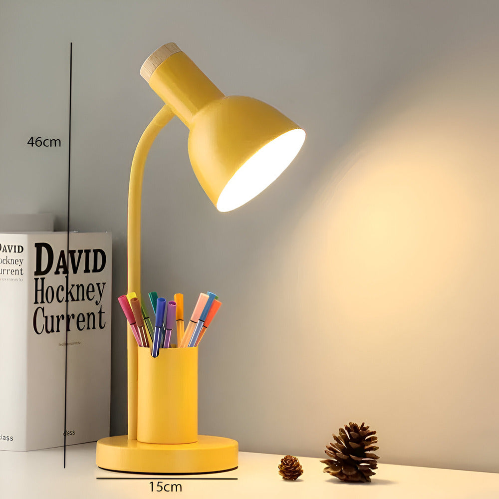 Moderne Scandinavische LED-tafellamp met stijlvolle pennenhouder - oogvriendelijke verlichting voor kantoor, lees- en woondecoratie