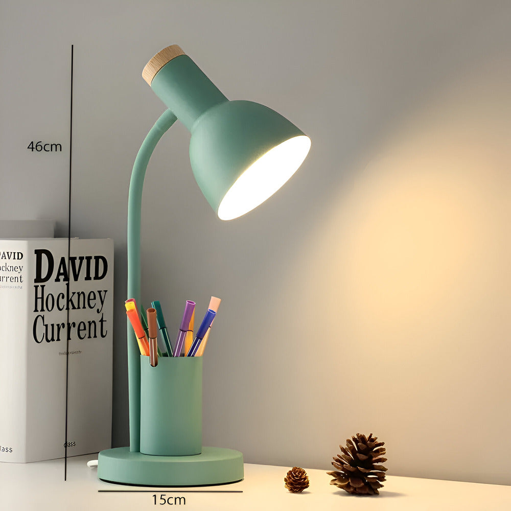 Moderne Scandinavische LED-tafellamp met stijlvolle pennenhouder - oogvriendelijke verlichting voor kantoor, lees- en woondecoratie