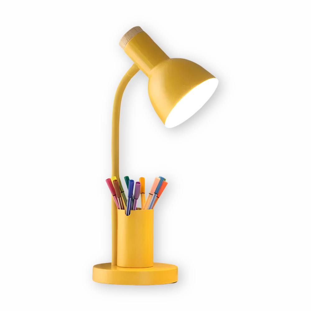 Moderne Scandinavische LED-tafellamp met stijlvolle pennenhouder - oogvriendelijke verlichting voor kantoor, lees- en woondecoratie