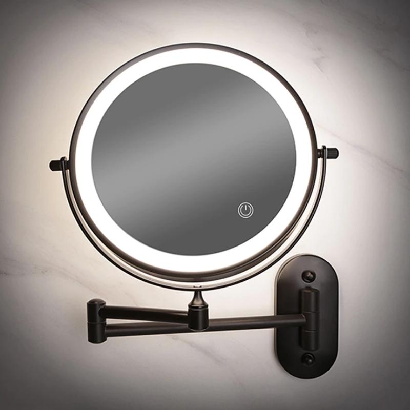 Oplaadbare make-upspiegel met licht en vergroting – LED-aanraakbediening voor badkamer en wastafel