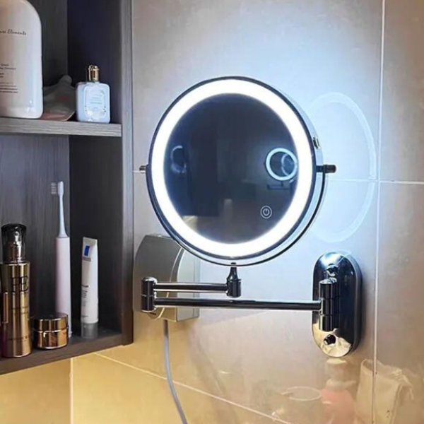 Oplaadbare make-upspiegel met licht en vergroting – LED-aanraakbediening voor badkamer en wastafel