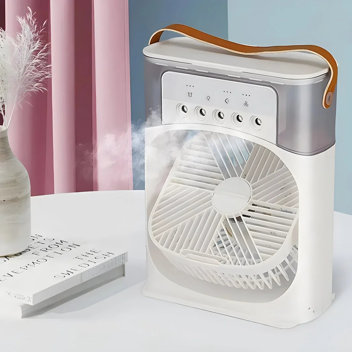 Pro 3-in-1 Luchtkoeler, Ventilator en Luchtbevochtiger met LED Verlichting en 600ML Watertank – Energiezuinig en Compact