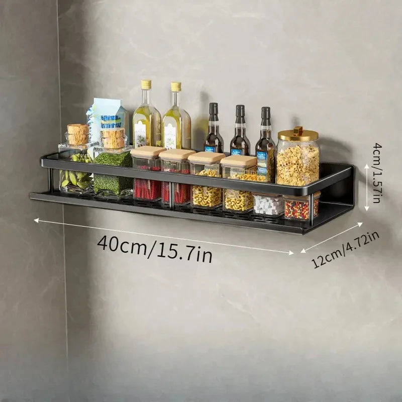 Wandgemonteerd Keukenrek – Aluminium Kruidenrek met Haken, Ruimtebesparend Ontwerp