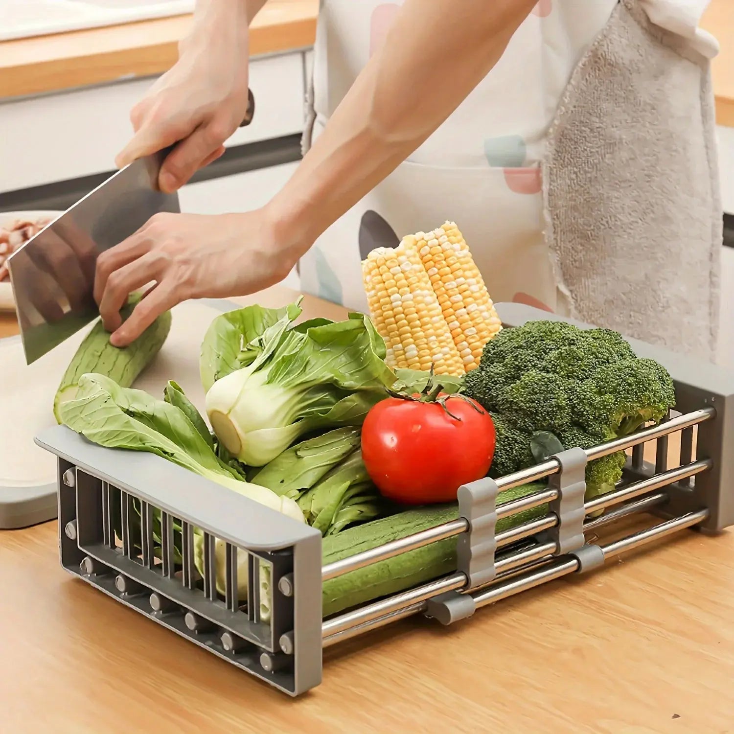 Uitbreidbare afvoermand voor de keuken – Uitbreidbaar voor het afgieten van groenten en fruit