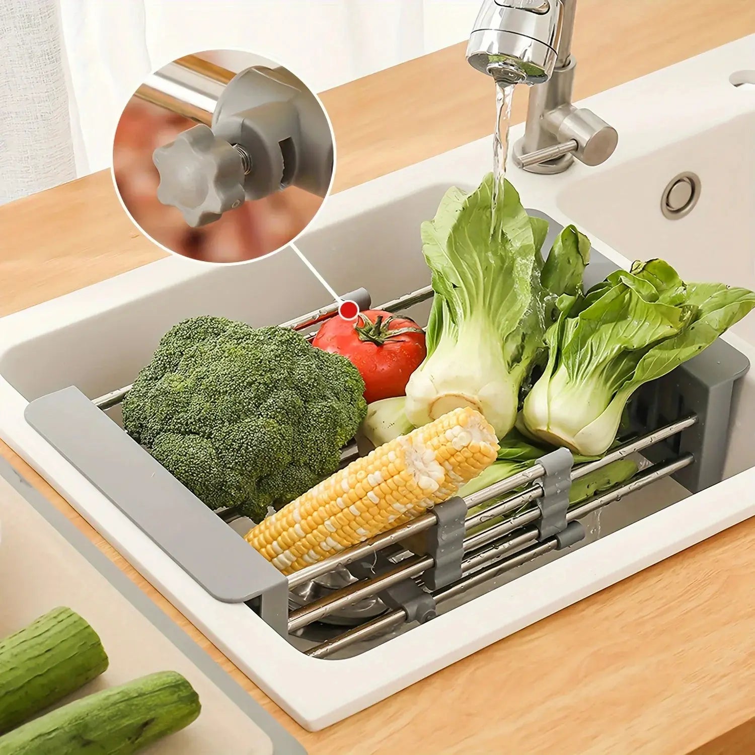 Uitbreidbare afvoermand voor de keuken – Uitbreidbaar voor het afgieten van groenten en fruit