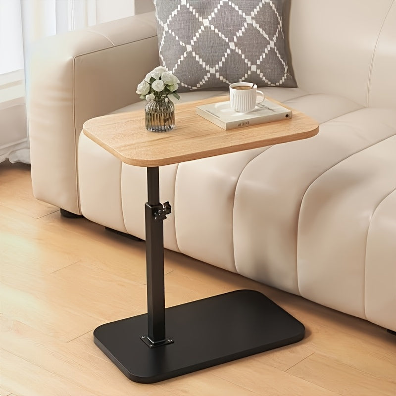 Verstelbare Bijzettafel met Houten Bovenblad en Staalframe – Ideaal voor Bank of Bed, Hoogte 45-80 cm